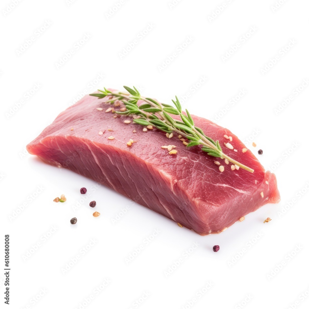 Fototapeta premium Kangaroo loin meat isolated on white background. Generative AI