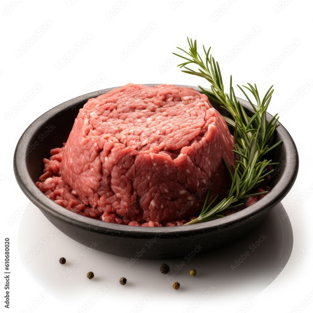 Ground lamb meat isolated on white background. Generative AI Ground lamb meat isolated on white background. Generative AI