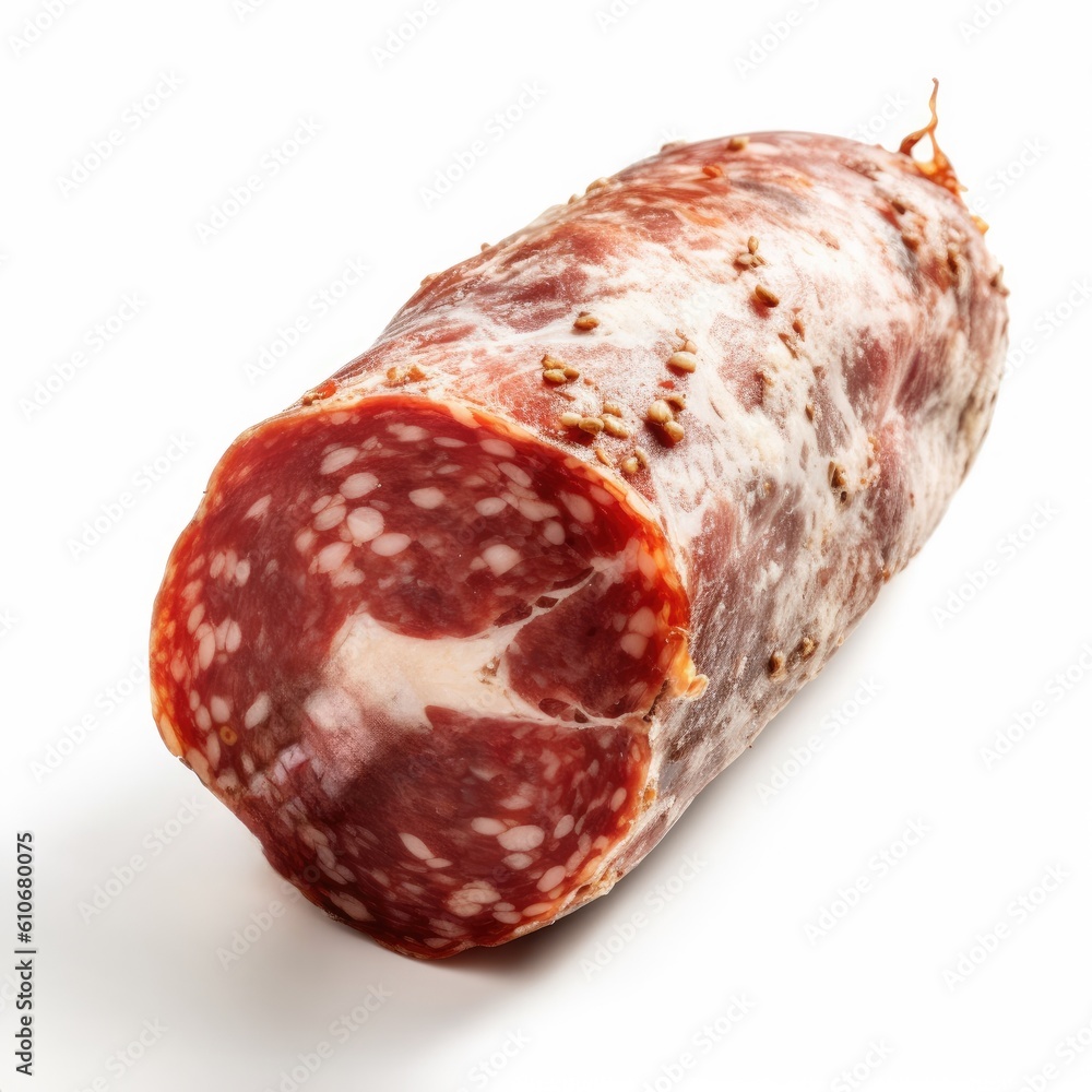 Soppressata meat isolated on white background. Generative AI Soppressata meat isolated on white background. Generative AI