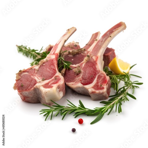 Lamb chops meat isolated on white background. Generative AI