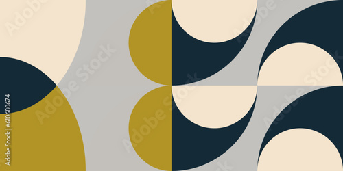 Wallpaper Mural Geometric abstract vector seamless pattern with circles, rectangles and squares in retro Bauhaus style. Pastel colored simple shapes graphic background. Torontodigital.ca