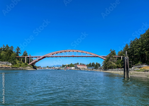 Landscape of the Swinomish Channel near the Maple Avenue Bridge at the Entrance to La Conner, Washington, USA
