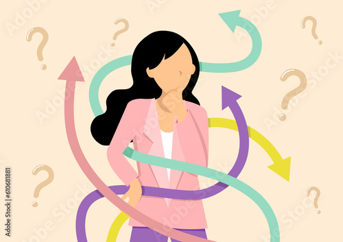 Business person making a decision choosing between different directions