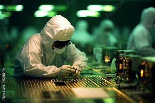 Man working in a chip transistor factory in Taiwan © Svante Berg