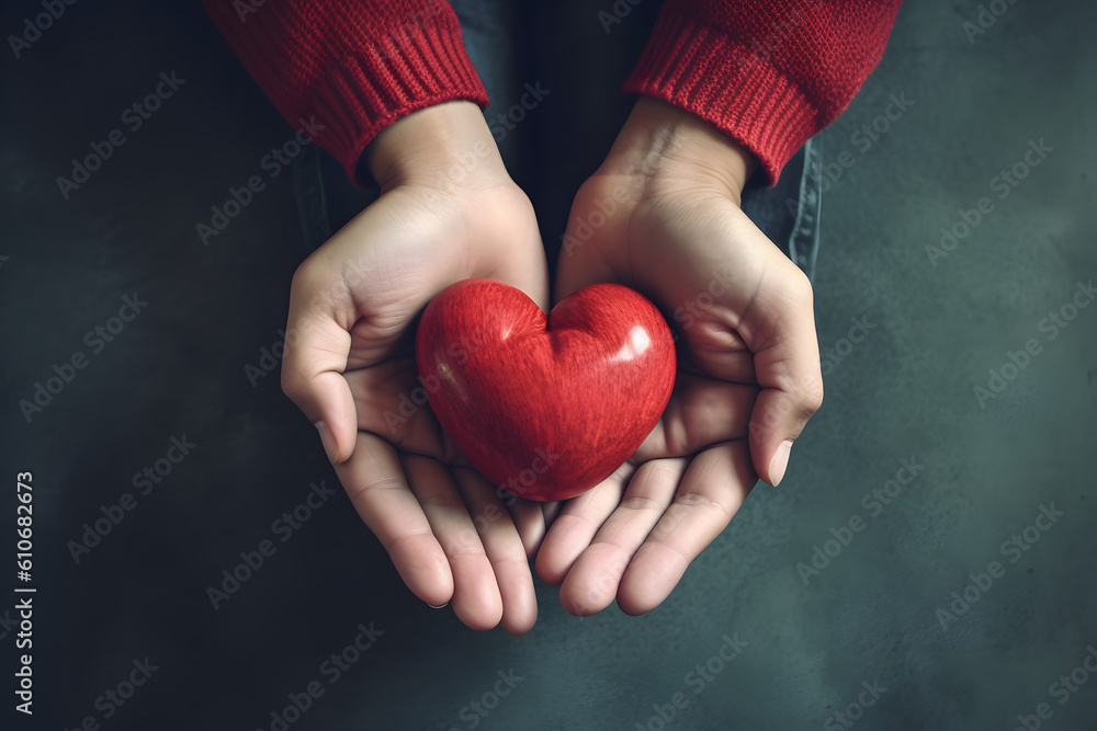 Hand holding red heart love shape. Family concept Hand holding red heart love shape. Family concept