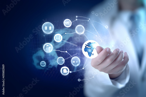  Doctor withirtual global healthcare network connection concep Doctor withirtualt. Science and medical innovation technology future sustainable intelligent services and solutions in global research.. 