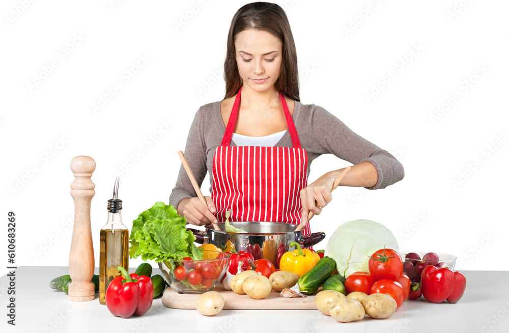 Portrait of a Woman Cooking Vegetables Portrait of a Woman Cooking Vegetables