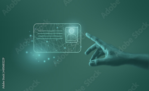 hand pushing digital identity card interface