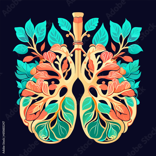Healthy human lungs with leaves vector concept
