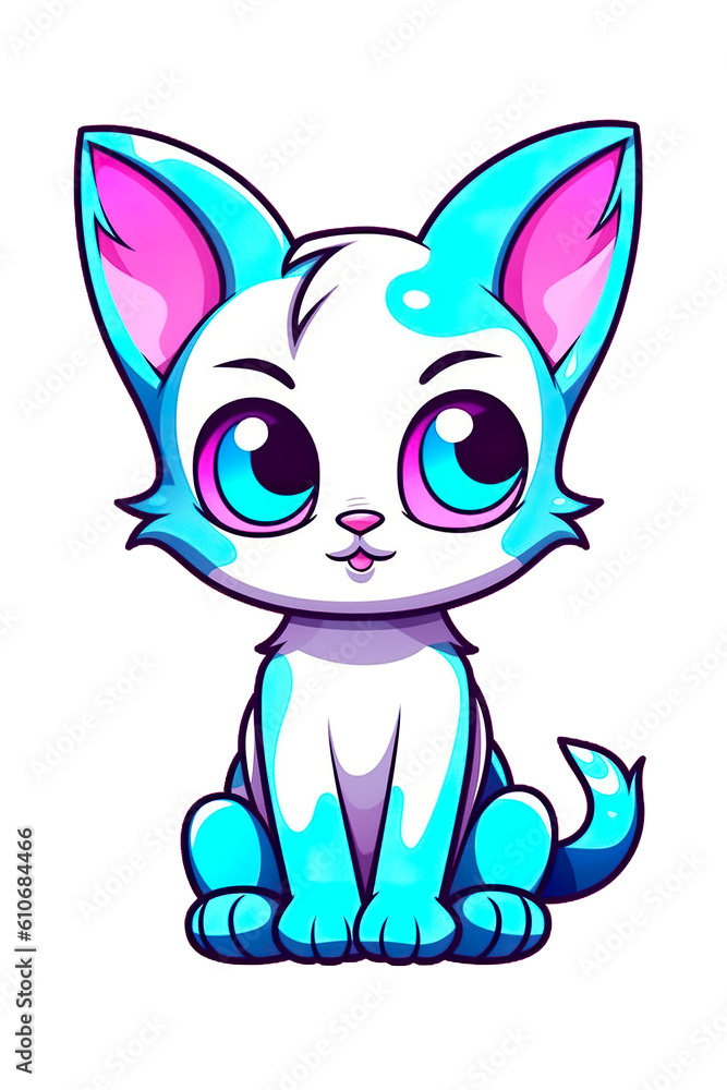A blue and white cat with big eyes. Generative AI.