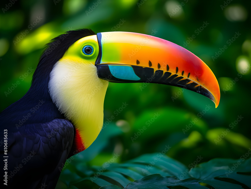green-red coloured Toucan in the forest green-red coloured Toucan in the forest