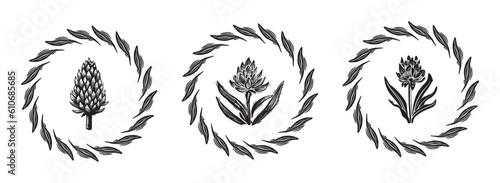 Tableau sur toile Linotype floral icon collection in whimsical vector art
