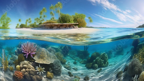 Dive into a world of wonder with ultra-realistic 4K backgrounds that showcase the breathtaking beauty of coral reefs. The scene unveils an underwater paradise  tropical coral reef  Generative AI