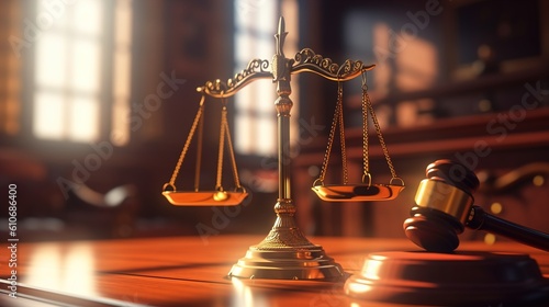 Photographie Judge gavel and Scales of Justice in the Court Hall, Law, and justice concept