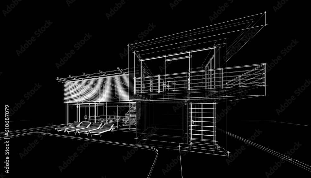 House architectural drawing 3d illustration House architectural drawing 3d illustration
