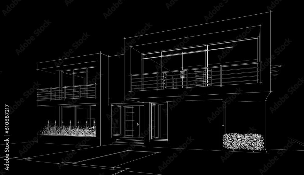 House architectural drawing 3d illustration House architectural drawing 3d illustration
