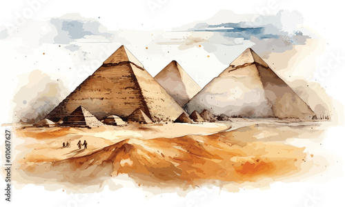 Pyramid of pyramids watercolor.