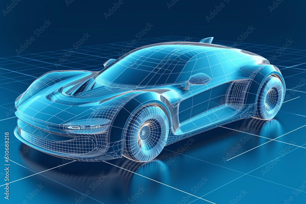 Blueprint of blue sports car Blueprint of blue sports car