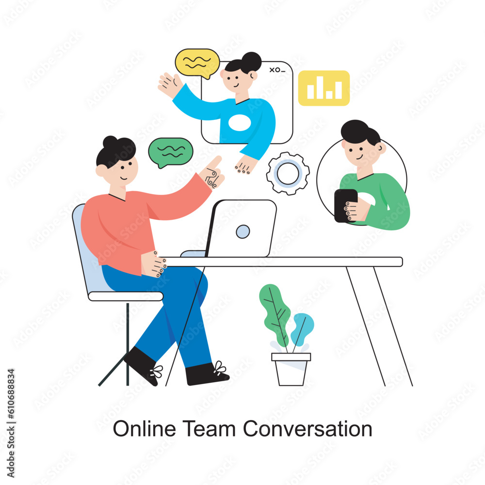 Online Team Conversation Flat Style Design Vector illustration. Stock illustration