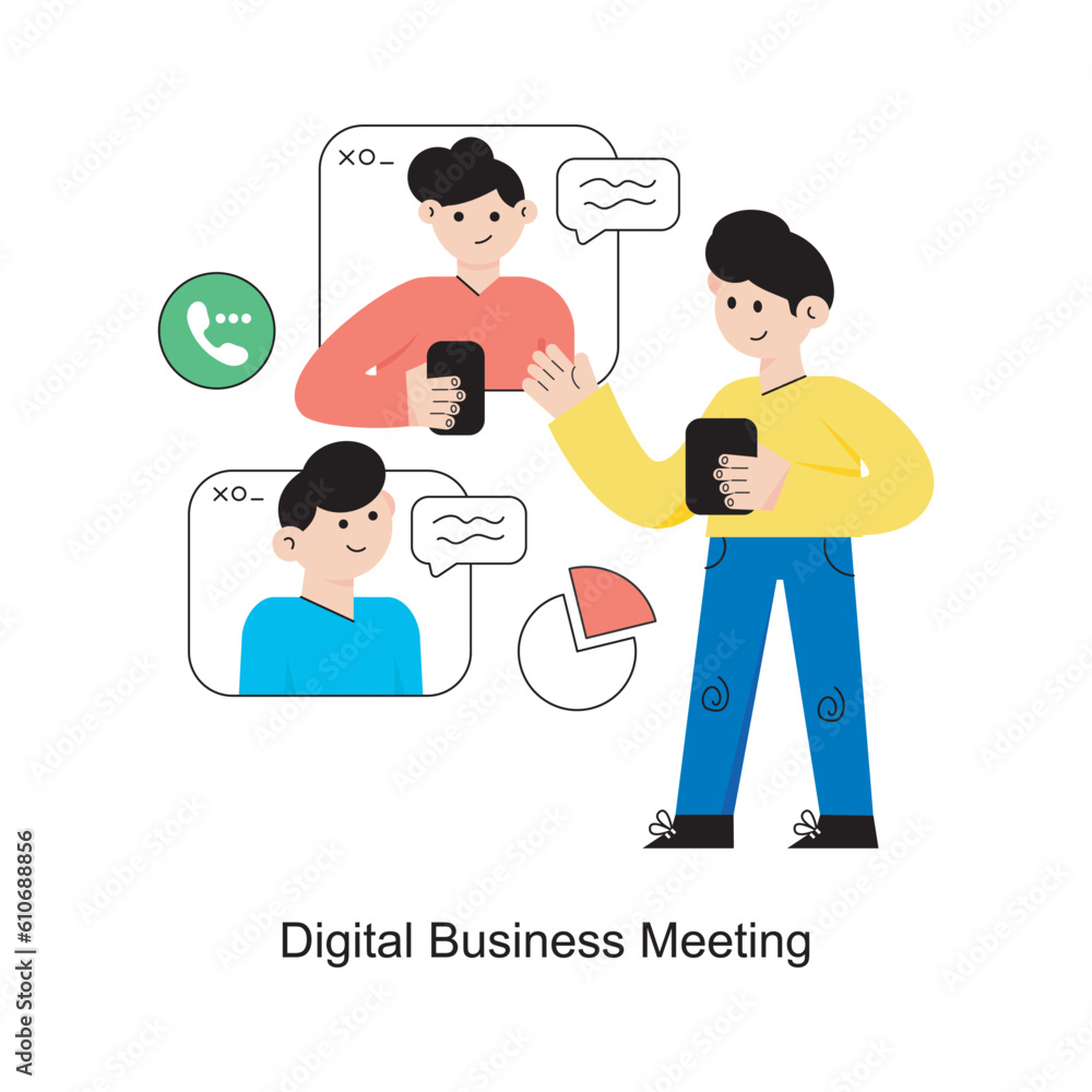 Digital Business Meeting Flat Style Design Vector illustration. Stock illustration