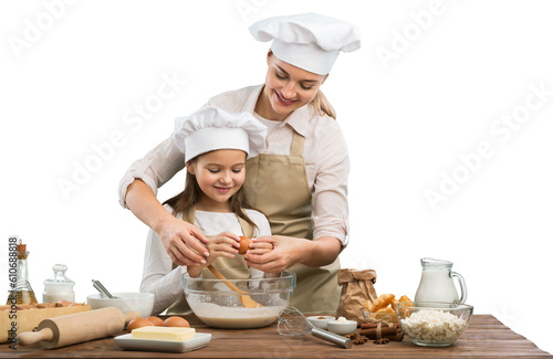 Beautiful mother and child cooking