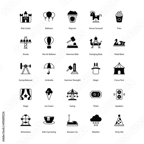 Amusement Park related icon set