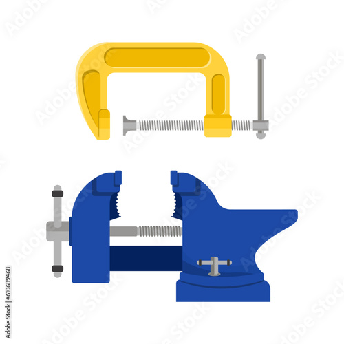 Vice clamp illustration, vector clipart on a white background.