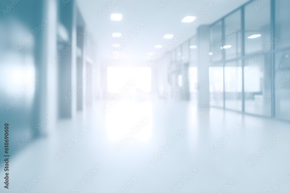  Blurred abstract background from office, modern lights, spacious business room 