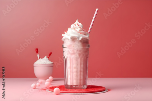 Milkshake, multi-colored, bright on a pink background. With Generative AI tehnology