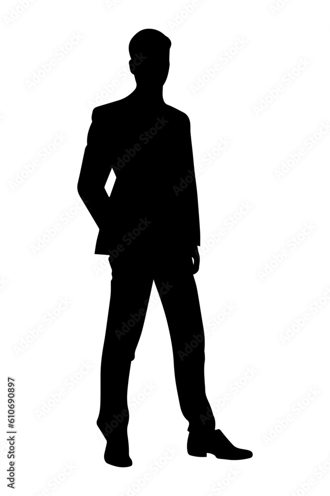 Man in suit silhouette isolated on white background. Vector illustration