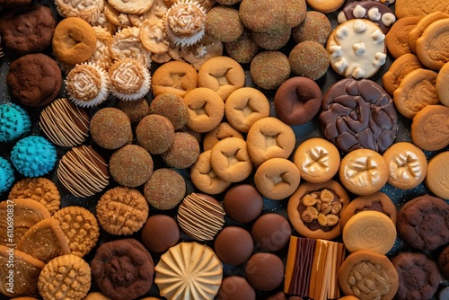 Deliciously Scrumptious. Close up of Cookies Spread on Background 