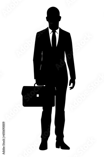 Businessman in suit with briefcase silhouette isolated on white background. Vector illustration