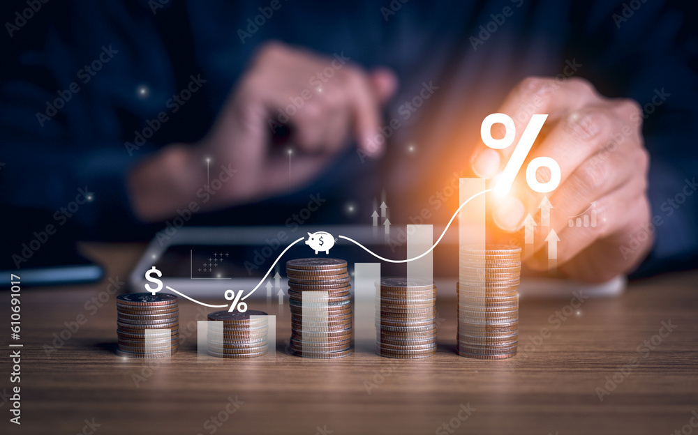 Interest rate and dividend concept Businessman is calculating income