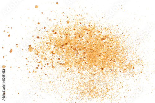 Canvastavla Unrefined brown cane sugar isolated on white, top view