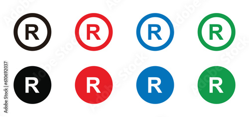 Set of registered trademark symbols in colorful style. Set of icon registered trademark isolated on white background 