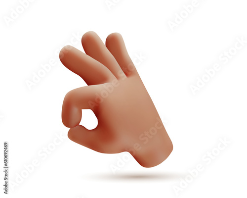 Vector illustration of hand gesture sign ok with finger on white color background. 3d style emoji design of man black skin hand