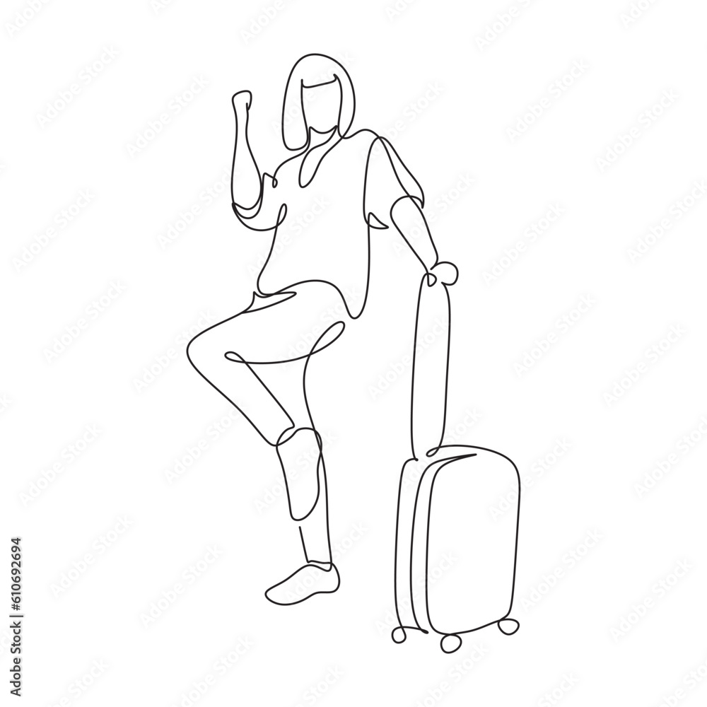 Line vector minimalist woman or a man with a suitcase