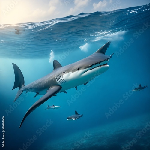 Oceanic Encounter  Hyper-Realistic 8K Shark in the Ocean Generated Ai