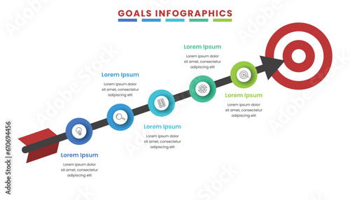 5 steps or option Infographic business with arrow and target for business timeline presentation infographic