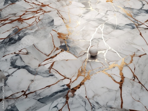 White Marble stone texture background with elements of semi-precious stones and gold created with Generative AI technology.