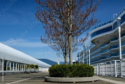 VANCOUVER BC CANADA 2023 Canada Place is home of the Convention Centre, Pan Pacific Hotel, Vancouver World Trade Centre, and FlyOver Canada main cruise ship terminal for cruises to Alaska. photo