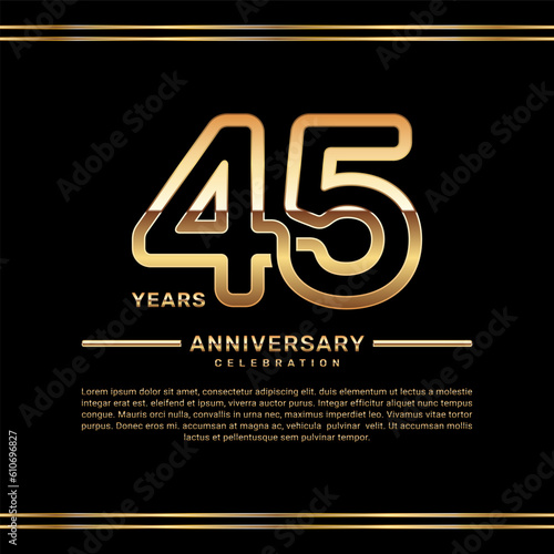 45th year anniversary celebration logo design with gold number, vector template illustration