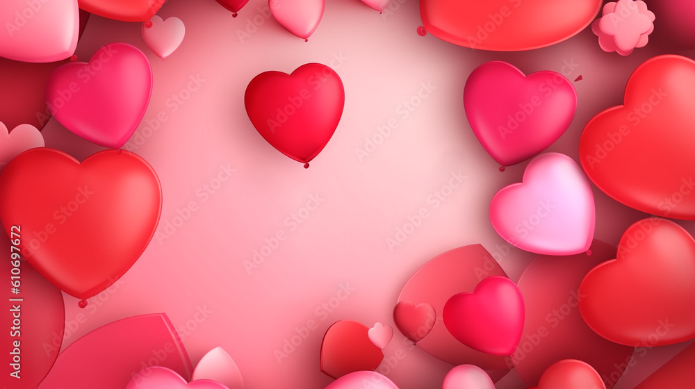 amor rômantico corações em fundo rosa 