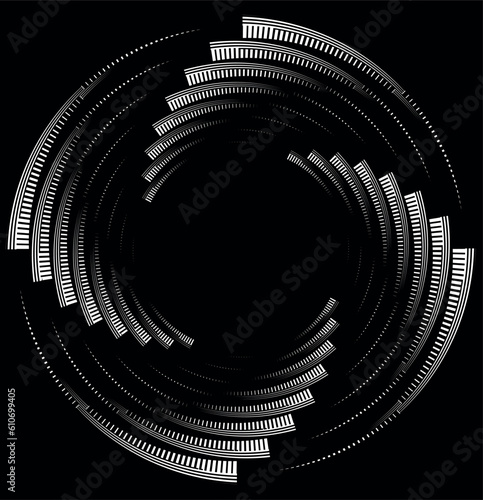 Abstract rotated black and white lines.vortex form. Geometric art. Design element. Digital image with a psychedelic stripes.Design element for prints, web, template