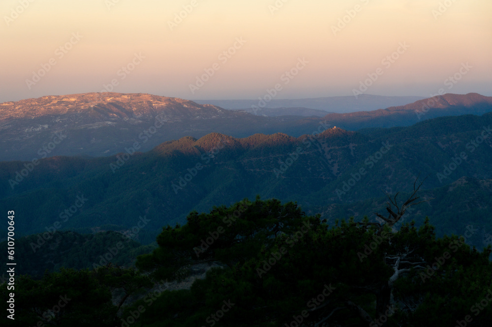 sunrise over the Troodos Mountains in Cyprus sunrise over the Troodos Mountains in Cyprus