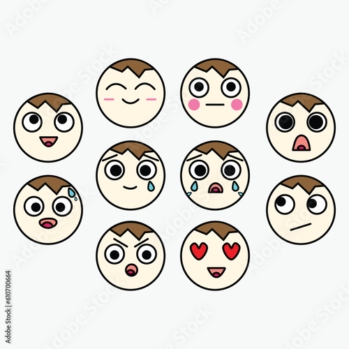 Emoji icon set, happy, shocked, crying, love, shy, smile, stunned emoji