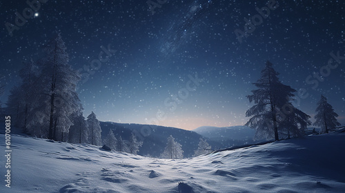 paisagem de inverno notourna com estrelas nas montanhas de gelo 