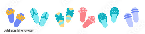 Vector set of beach flip-flops in a flat cartoon doodle style.