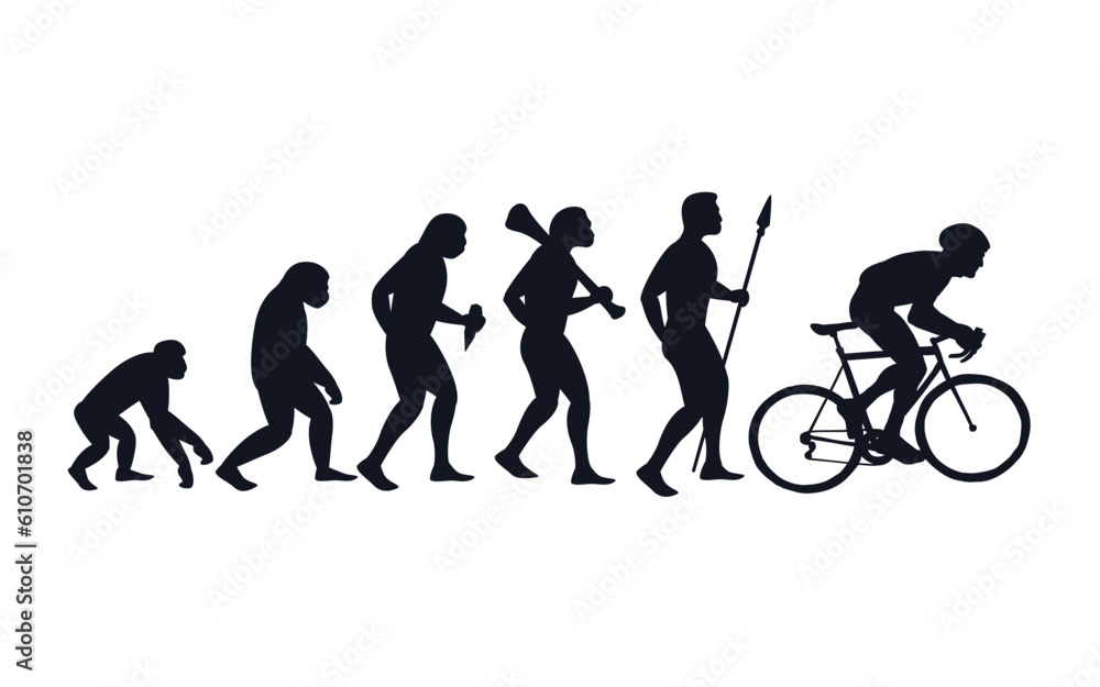 Evolution from primate to cyclist. Vector sportive creative illustration