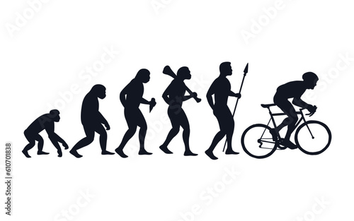Evolution from primate to cyclist. Vector sportive creative illustration